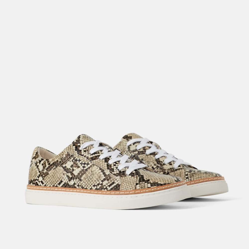 Zara Basic Collection Women's Black/Cream Snakeskin Patterned Shoes Size 38 E